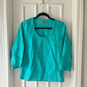 Flax Linen Turquoise 3/4 Sleeve Shirt